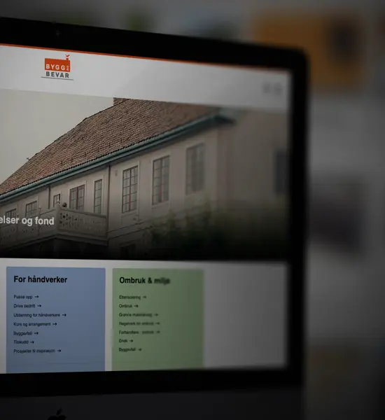 Bilde av en PC-skjerm hvor nettsiden til Bygg og Bevar er vist
